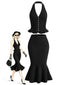 [Prevendita] 2PCS Top in Maglia con Scollo all'Americana e Gonna a Sirena Nero Anni '60