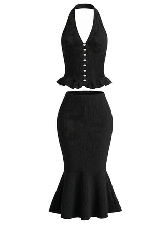 [Prevendita] 2PCS Gonna Nero Anni '60 in Maglia con Scollo all'Americana Top e Mermaid Set 2