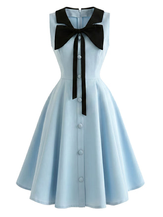 [Prevendita] Abito Blu Anni '50 Senza Maniche con Fiocco Tie Collar con con Tasche 2