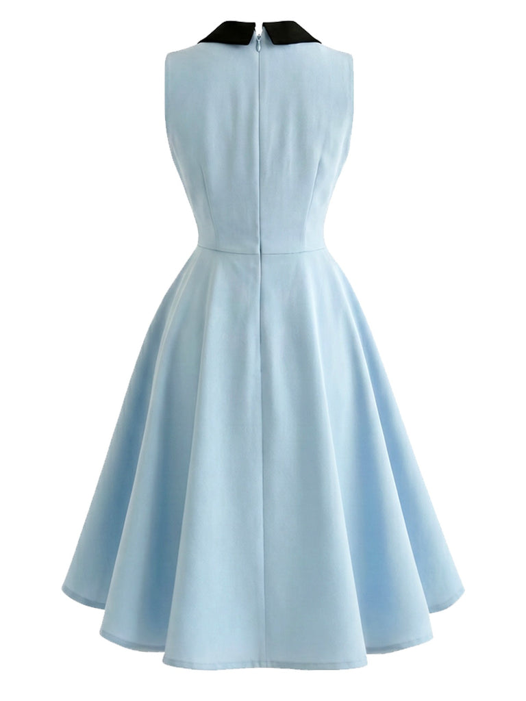 [Prevendita] Abito Blu Anni '50 Senza Maniche con Fiocco Tie Collar con con Tasche 3