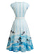 [Prevendita] Abito a Ruota Azzurro Chiaro Anni '50 a Righe Stampa Palme con con Tasche 3