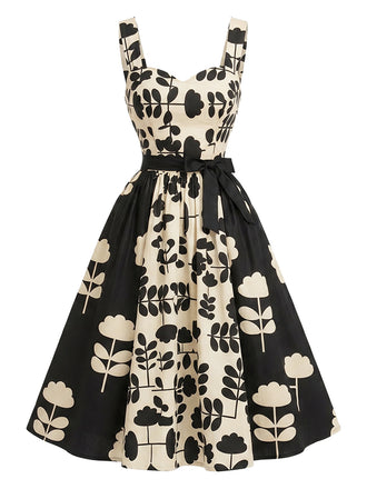 [Prevendita] Abito anni '50 nero e bianco a contrasto con fiori e linea A 2