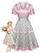 [Prevendita] Abito Rosa Anni '50 in Raso a Pois con Fiocco e Scollo a V