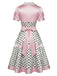 [Prevendita] Abito Rosa Anni '50 in Raso a Pois con Fiocco e Scollo a V 3