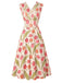 [Prevendita] Abito Rosa Aranciato Anni '50 Tulip Stampa Surplice Scollo Senza Maniche Linea A 2