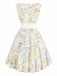 [Prevendita] Abito Giallo Verde Anni '50 Acquerello Floreale con Fiocco Senza Maniche Rockabilly 3