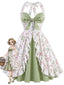 [Prevendita] Abito Verde Anni '50 Floreale con Volant Scollo All'americana