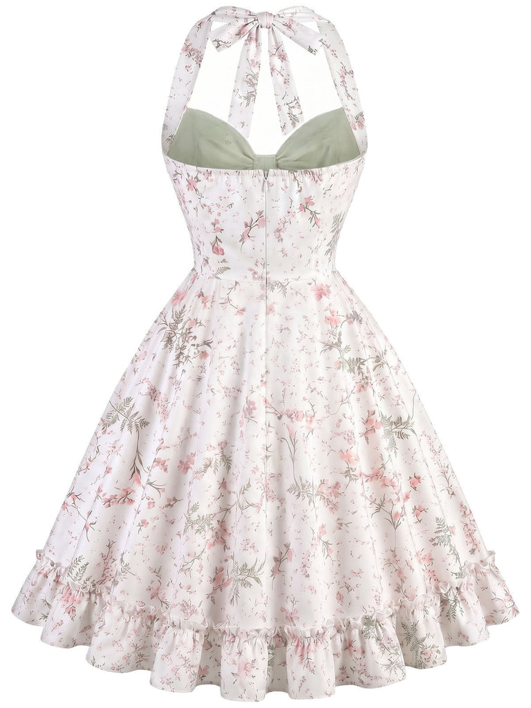 [Prevendita] Abito Gray Green Anni '50 Floreale con Volant con Scollo all'Americana Patchwork 3