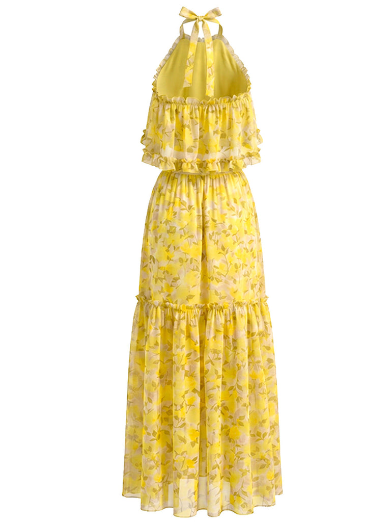 [Prevendita] 2PCS Top in Chiffon Floreale con Ruches e Gonna a Balze Anni '80 3