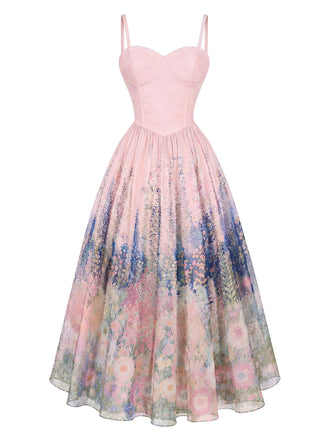[Prevendita] Abito Rosa Anni '50 Scollo a Cuore Oil Painting Floreale Meadow in Rete 2