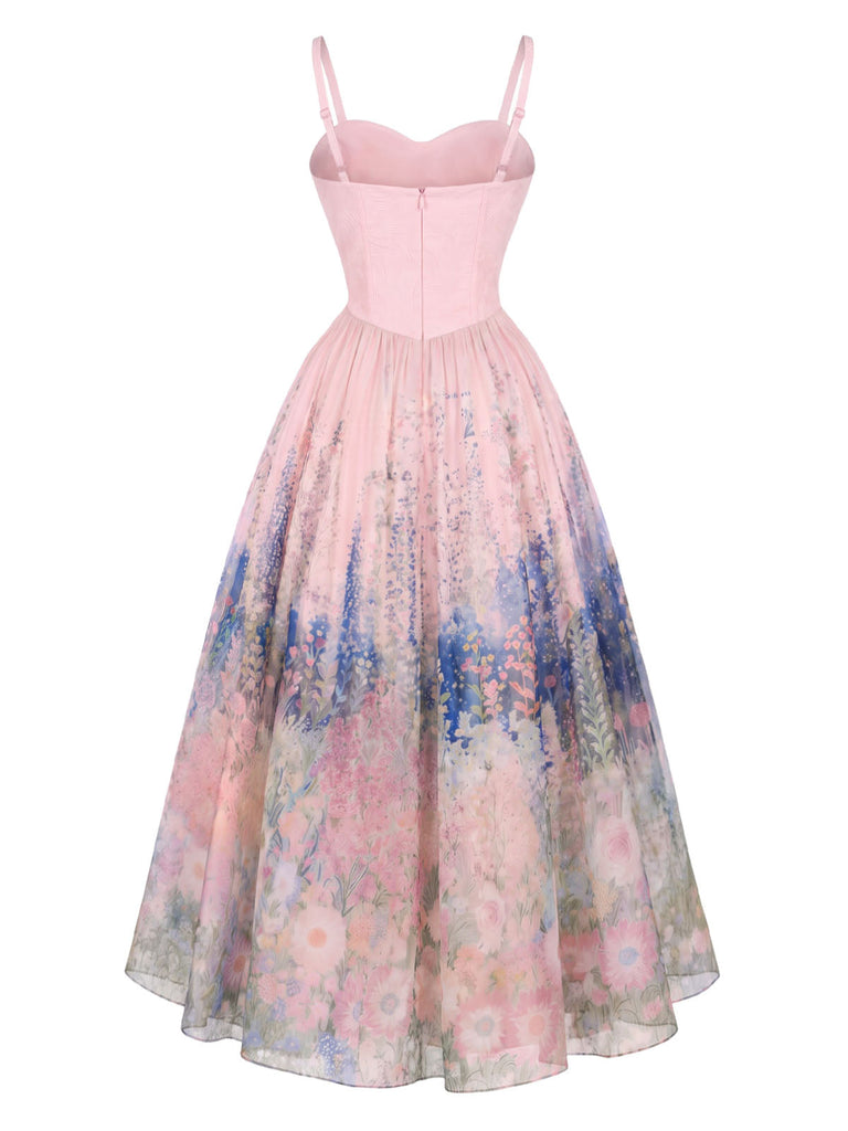 [Prevendita] Abito Rosa Anni '50 Scollo a Cuore Oil Painting Floreale Meadow in Rete 3