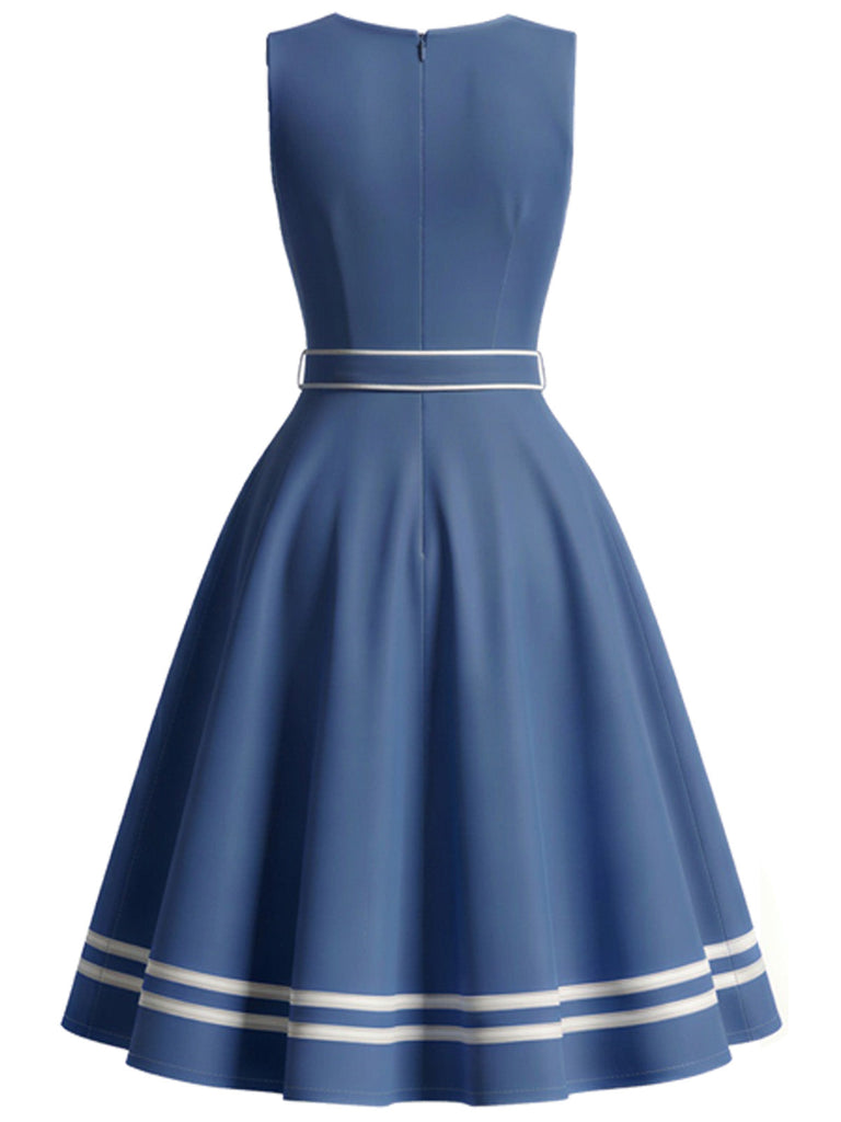 [Prevendita] Abito Blu alla Marinara con Bordo a Contrasto e Tasche Anni '40 3