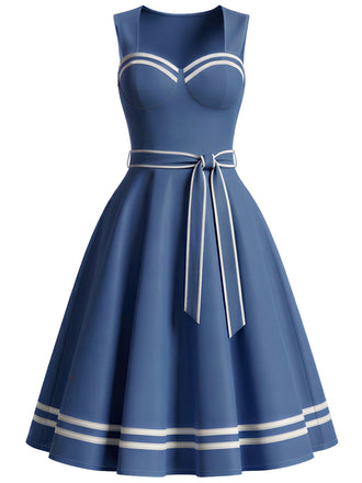 [Prevendita] Abito Blu alla Marinara con Bordo a Contrasto e Tasche Anni '40 2