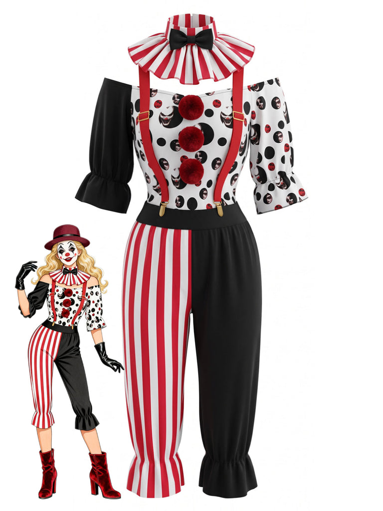 Set Cosplay Rosso Anni '40 di Halloween da Pagliaccio Spaventoso