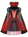2PCS Abito Rosso Anni '50 Festa Horror in Pizzo Rete Patchwork con Mantella