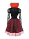 2PCS Abito Rosso Anni '50 Festa Horror in Pizzo Rete Patchwork con Mantella 2