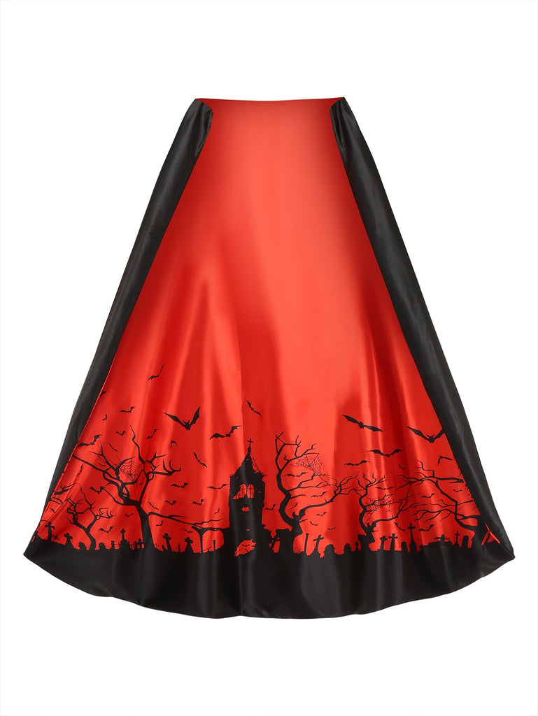 2PCS Abito Rosso Anni '50 Festa Horror in Pizzo Rete Patchwork con Mantella 4