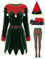Completo Rosso e Verde Anni '40 Natalizio in Velluto a Righe con Pompon