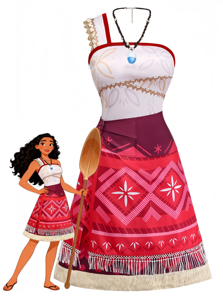 2PCS Set Cosplay Anni '70 Stile Moana Monospalla con Stampa Tribale