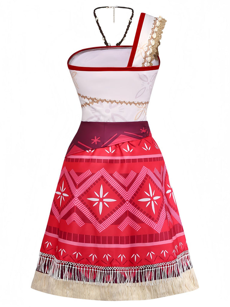 2PCS Set Cosplay Anni '70 Stile Moana Monospalla con Stampa Tribale