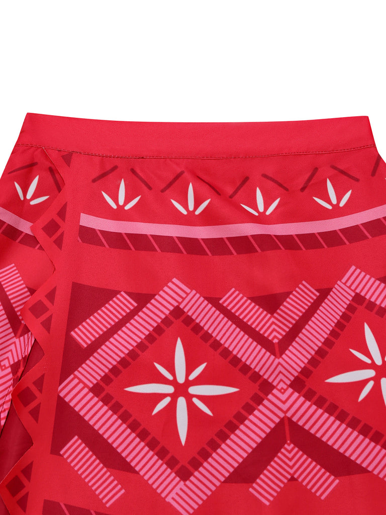 2PCS Set Cosplay Anni '70 Stile Moana Monospalla con Stampa Tribale