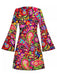 Miniabito Multicolore Anni '60 Hippie Psichedelico Paisley Maniche a Campana 2