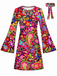 [Prevendita] Miniabito Multicolore Anni '60 Hippie Psichedelico Paisley con Maniche a Campana