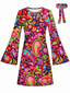 [Prevendita] Miniabito Multicolore Anni '60 Hippie Psichedelico Paisley con Maniche a Campana