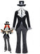 5PCS Completo Costume Nero Anni '40 Festa Horror a Righe Svasato per Travestimento
