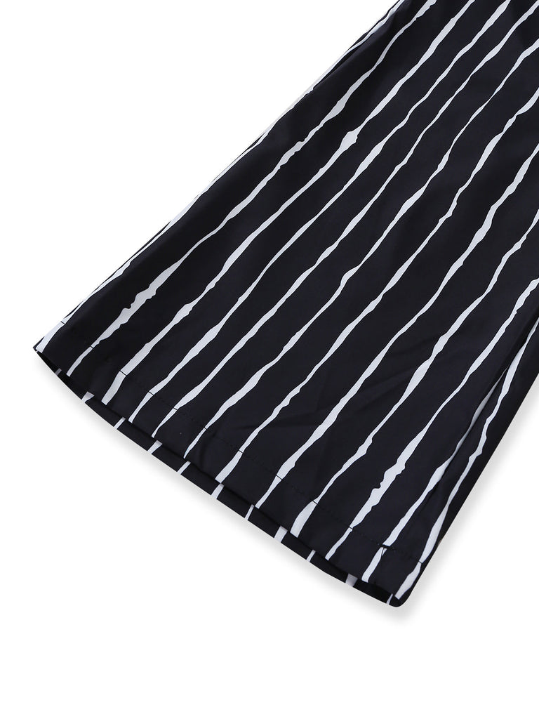 5PCS Completo Costume Nero Anni '40 Festa Horror a Righe Svasato per Travestimento 9