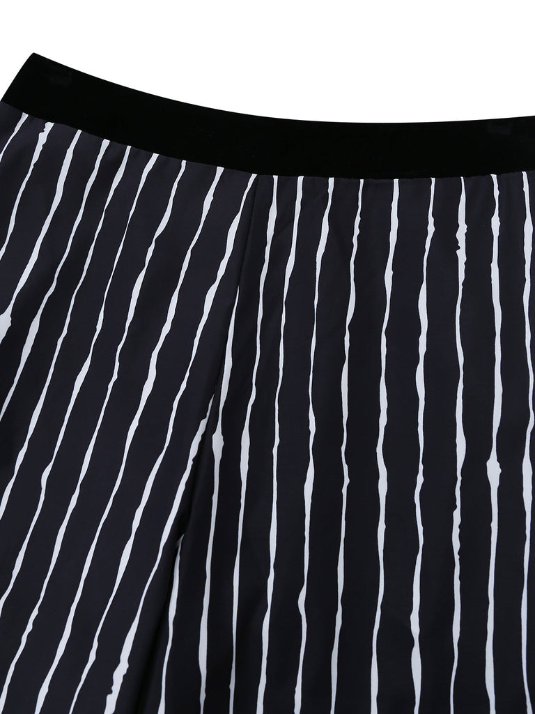 5PCS Completo Costume Nero Anni '40 Festa Horror a Righe Svasato per Travestimento 10