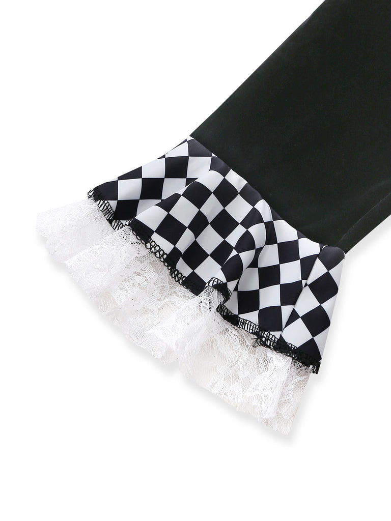 5PCS Completo Costume Nero Anni '40 Festa Horror a Righe Svasato per Travestimento 11