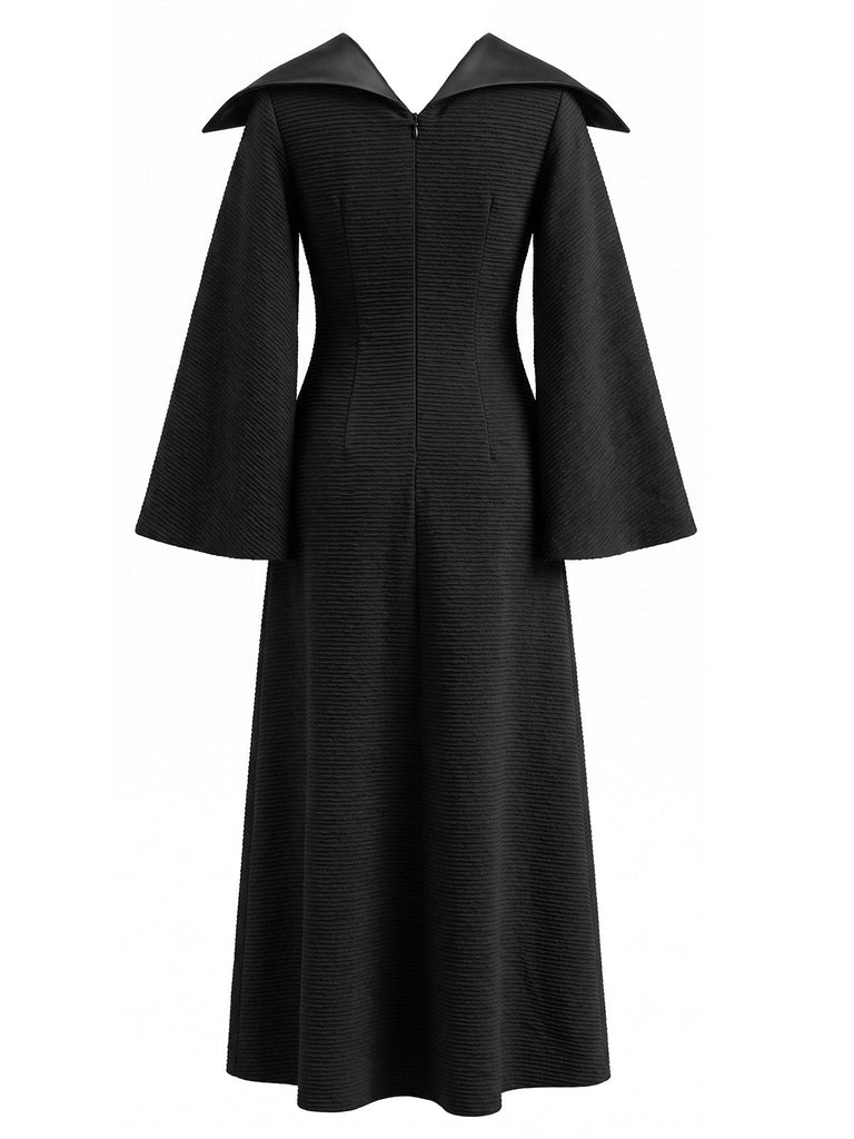 Abito Nero Anni '30 Gotico Strega Wing Collar Maniche a Campana Costume 3