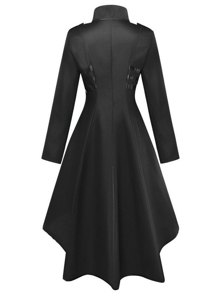 Giacca Nera Anni '40 Medievale Stile Smoking con Collo Alto e Orlo Asimmetrico 3