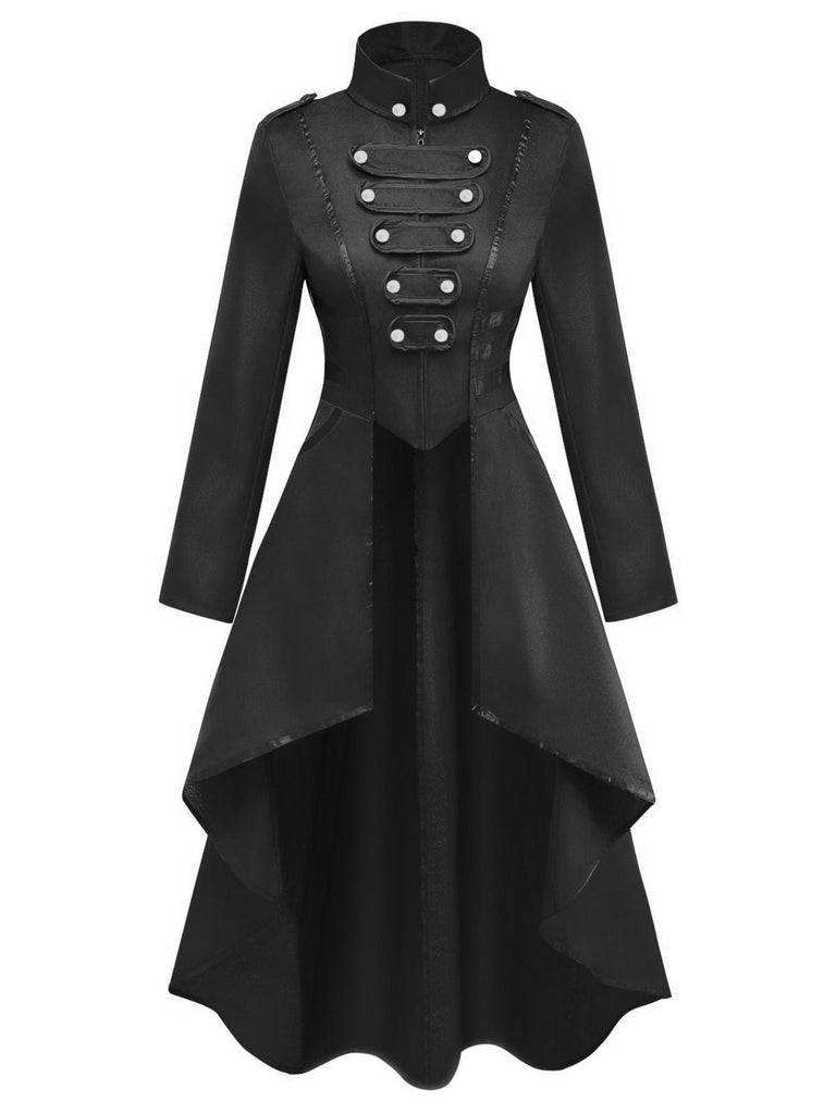 Giacca Nera Anni '40 Medievale Stile Smoking con Collo Alto e Orlo Asimmetrico 2