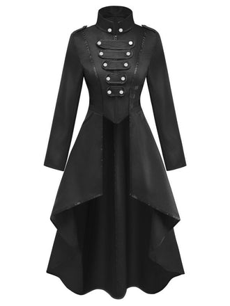 Giacca Nera Anni '40 Medievale Stile Smoking con Collo Alto e Orlo Asimmetrico 2