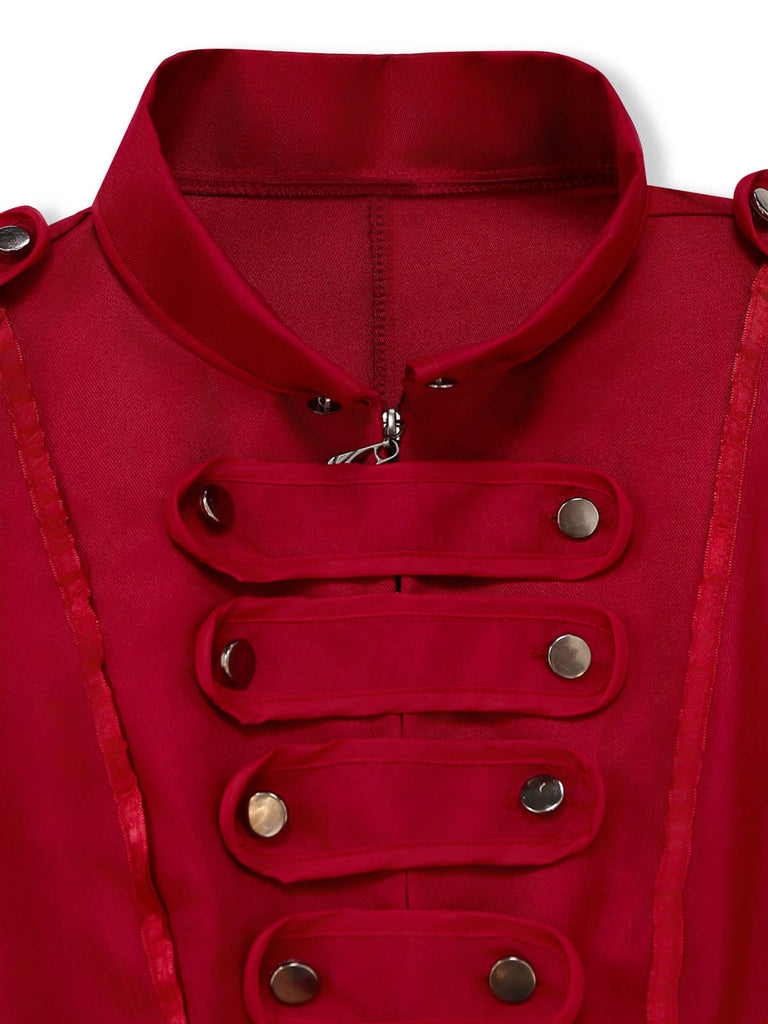 Giacca Nera Anni '40 Medievale Stile Smoking con Collo Alto e Orlo Asimmetrico 7
