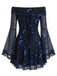 Abito Blu Anni '70 Celestial Print Spalle Scoperte in Pizzo Gotico 2