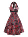 Abito Rosso Linea A Paisley Allacciatura al Collo Anni '70 2