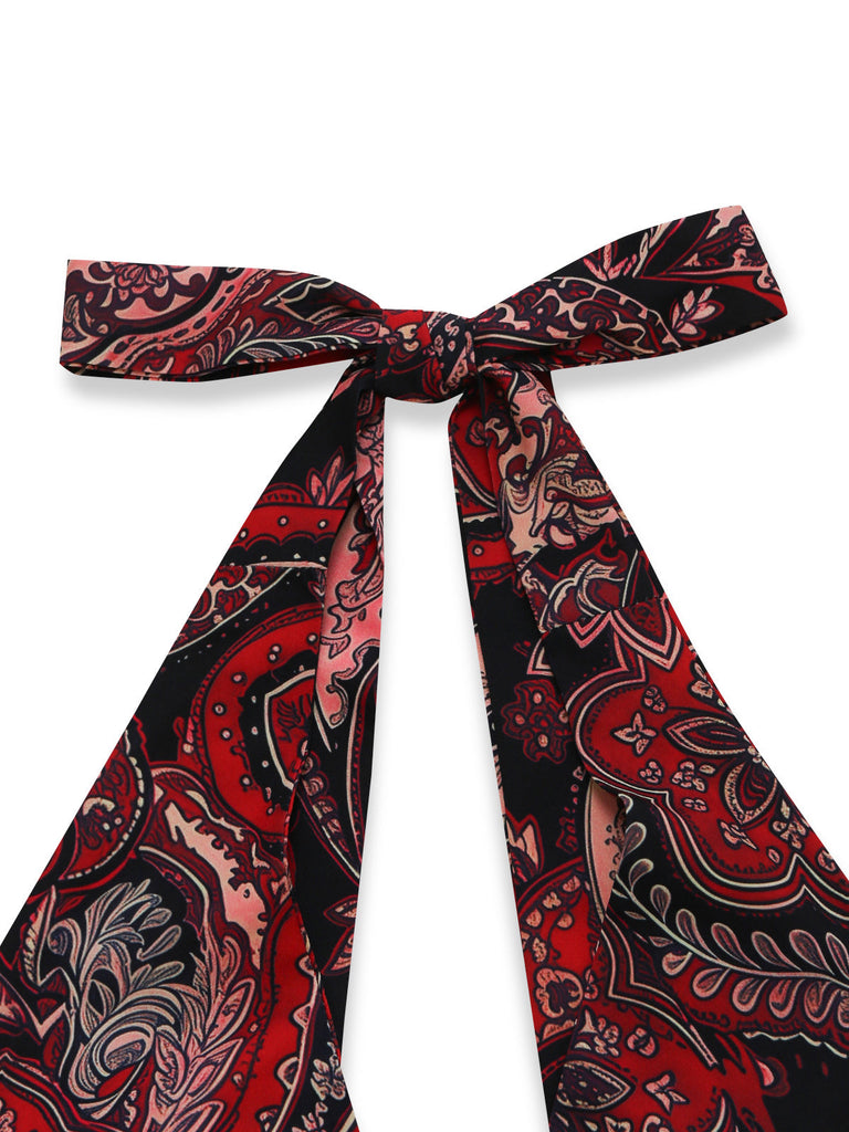 Abito Rosso Linea A Paisley Allacciatura al Collo Anni '70 7