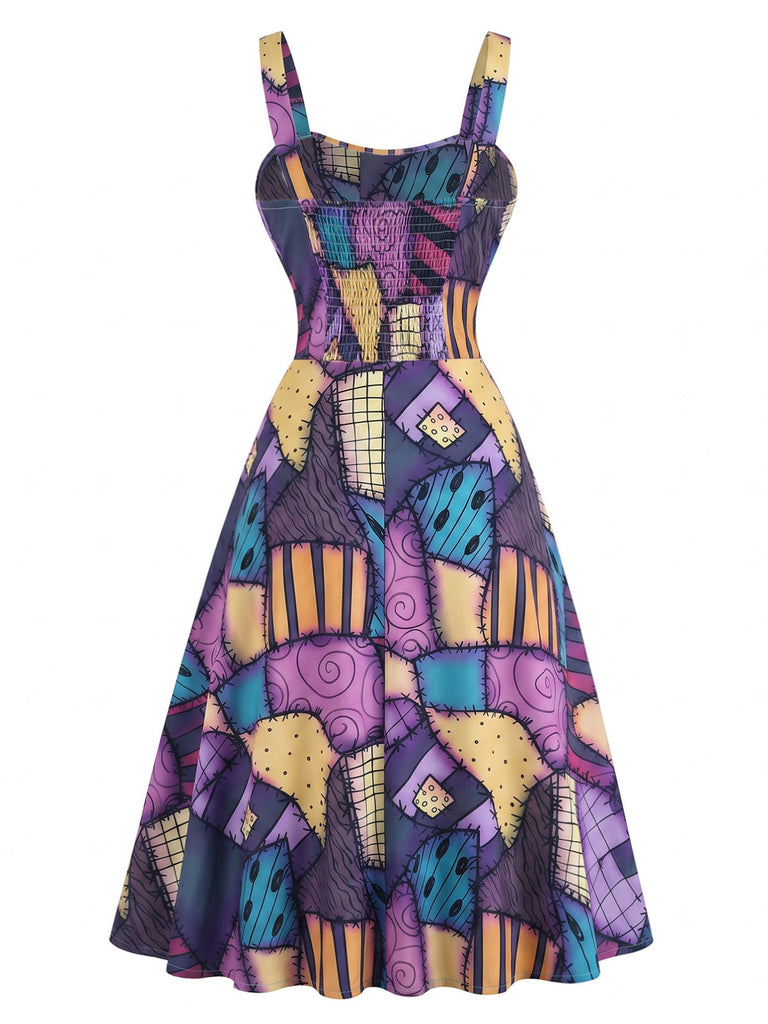 Abito Viola Anni '50 Patchwork Gotico Halloween Linea A 3
