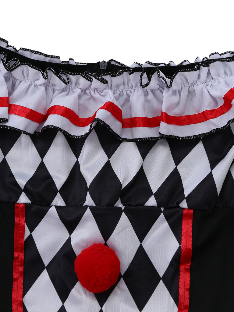 Completo Costume di Halloween Nero e Bianco Anni '50 da Arlecchino Pagliaccio 6