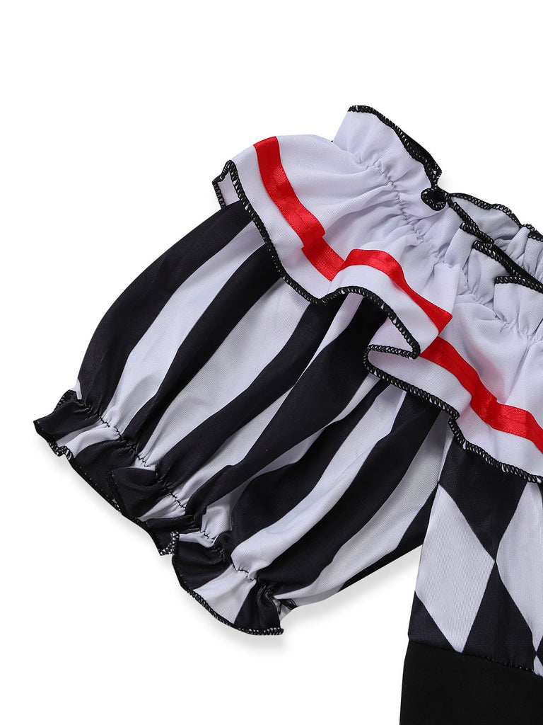 Completo Costume di Halloween Nero e Bianco Anni '50 da Arlecchino Pagliaccio 7