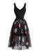 Abito Nero Anni '70 Rose Teschio in Tulle Gotico di Halloween 3