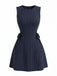Abito Senza Maniche a Linea A Blu Navy a Righe con Cintura in Vita Anni '60