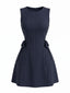 Abito a Linea A Blu Navy Anni '60 a Righe con Senza Maniche e Cintura