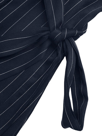 Abito Senza Maniche a Linea A Blu Navy a Righe con Cintura in Vita Anni '60 2