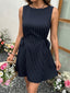 Abito a Linea A Blu Navy Anni '60 a Righe con Senza Maniche e Cintura