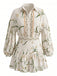 2PCS Gonna Apricot Anni '60 Linen Floreale con Revers Puff Top e