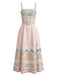 Abito con Spalline Rosa Stampa Tropicale Palme e Conchiglie con Cintura Anni '70
